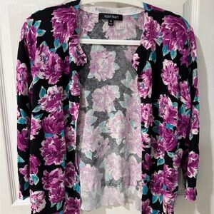 Ellen Tracy Floral Print Lightweight Cardigan - Size M